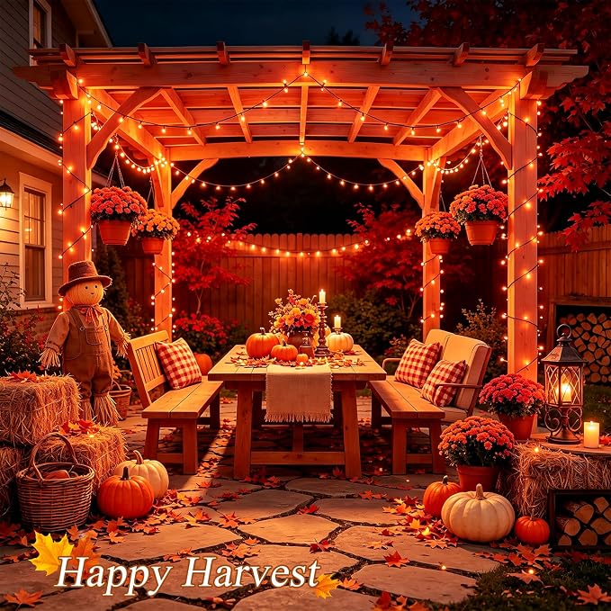JMEXSUSS 250 LED Orange String Lights, 91.5ft Halloween Lights Plug in | Connectable Fall Light, 8 Modes, Waterproof, Indoor/Outdoor, for Yard Patio Porch Rail Halloween Fall Christmas Holiday Decor