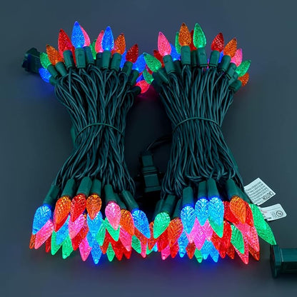 YULETIME Multicolor One-Piece C6 Strawberry Christmas Lights 140 Count 71 Feet, 2 Sets 70 LED 35.5 ft High Waterproof UL Certified String Light (Multicolor)