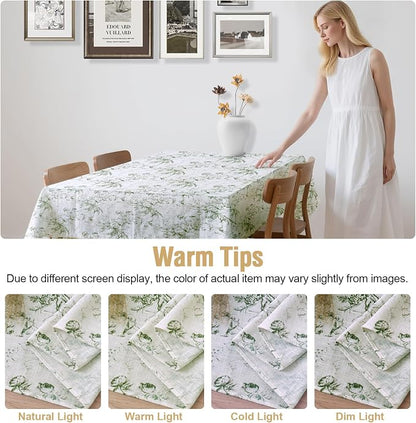 H.VERSAILTEX Linen Table Cloths Floral Printed Tablecloth Spill-Proof Waterproof Table Cover for Dining Buffet Feature Soft and Thick Fabric Wrinkle Free, 60 x 120 Inch, Vintage Botanical - Green
