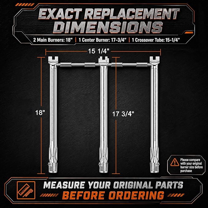 Uniflasy 69787 Grill Burner Tubes for Weber Spirit and GS4 Spirit II 300 Series, Spirit E310 E320 S310 S320 E330 S330 304 Stainless Steel Gas Grills, 18 Inch Grill Burner for Weber Spirit Grill Parts