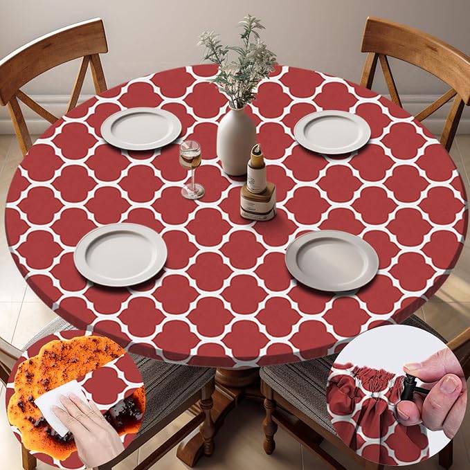 opstellen Fitted Round Tablecloth Wipeable Table Cloths Vinyl Indoor Outdoor Circle Covers for 36-44inch Table Dining Living Room Home Must Haves Gifts Summer Fall Patio Picnic Camping Garden Stuff