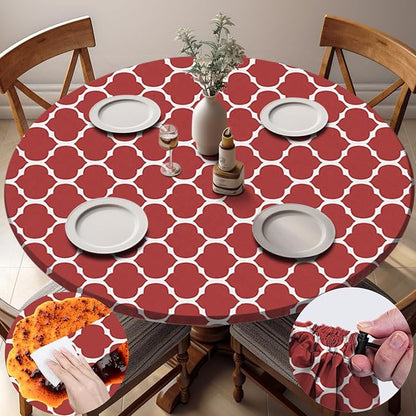 opstellen Fitted Round Tablecloth Wipeable Table Cloths Vinyl Indoor Outdoor Circle Covers for 36-44inch Table Dining Living Room Home Must Haves Gifts Summer Fall Patio Picnic Camping Garden Stuff