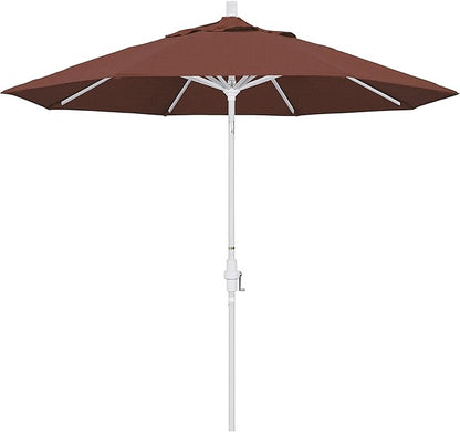 California Umbrella 9' Round Aluminum Market Umbrella, Crank Lift, Collar Tilt, White Pole, Terracotta Olefin
