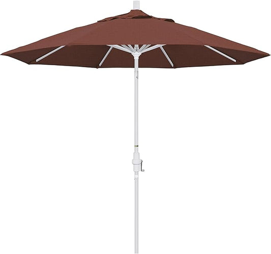 California Umbrella 9' Round Aluminum Market Umbrella, Crank Lift, Collar Tilt, White Pole, Terracotta Olefin