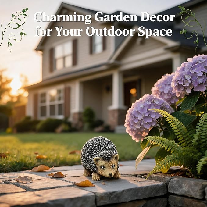 Hedgehog Garden Statue Key Hider Outdoor Waterproof Resin Spare Key Storage | Features Secret Storage Compartment, Looks Like Regular Garden Ornament, Perfect for Front Porch Backyard Placement