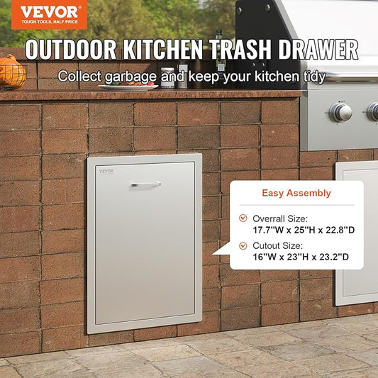 Vevor Pull Out Trash Drawer 17.7x22.8 Inch Raised Style Trash Bin with Pull-Out Tray Stainless Steel Trash Drawer with Handle for Outdoor Kitchen BBQ Island : Patio, Lawn & Garden