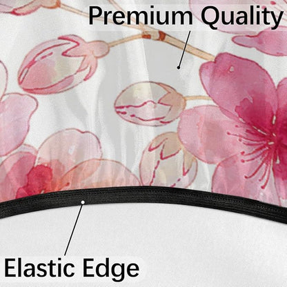Cherry Blossoming Outdoor Round Fitted Tablecloth with Umbrella Hole and Zipper, 45"-56" Elastic Patio Table Cloth Oil-Proof Waterproof Patio Table Cover for Picnic Party Camping