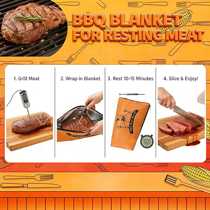 BBQ Meat Resting Blanket - Premium Faux Leather Insulated Smoker Grilling Bag for Brisket, Turkey, Pork Shoulder & Beef - Grill Accessories Gifts for Men, Dads & BBQ Lovers