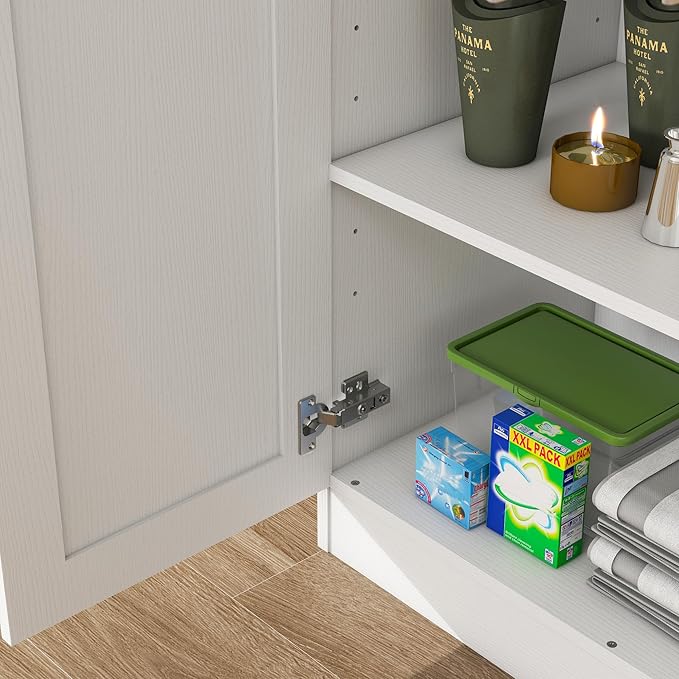 Wooden Storage Cabinet, Collection Food Pantry Narrow Cabinet Free Standing with 2 Doors and 3 Shelves Tool Cabinet, for Kitchens, Living Room, Utility Rooms (White)