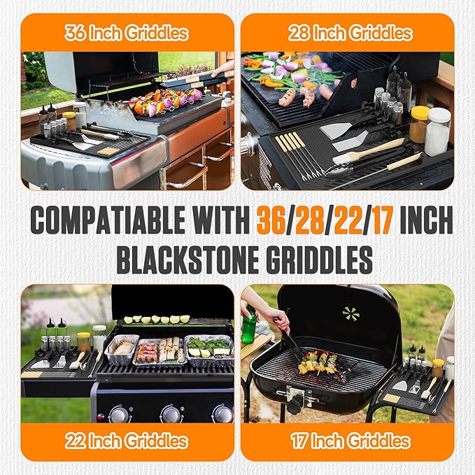 Griddle Accessories for Blackstone – Silicone Griddle Mat & Grease Cup Liners (2 Pack) – Fits 36” 28” 22” 17” Blackstone Griddles – BBQ Grilling Kits Set Gifts for Men (Black)
