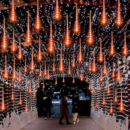 LAMPHOME Halloween Lights Outdoor,12-inch LED Meteor Shower Icicle Lights, 10 Tubes 240 LED String Lights. Waterproof Plug, Shower Rain for Xmas Tree Yard House Decor Orange