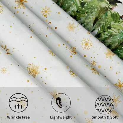 Sweetshow Winter Gold Snowflake Table Cloth Round Green Christmas Tree Tablecloth 60 Inch Winter Decor Washable Stain and Wrinkle Resistant Round Table Cover for Dining Party Picnic