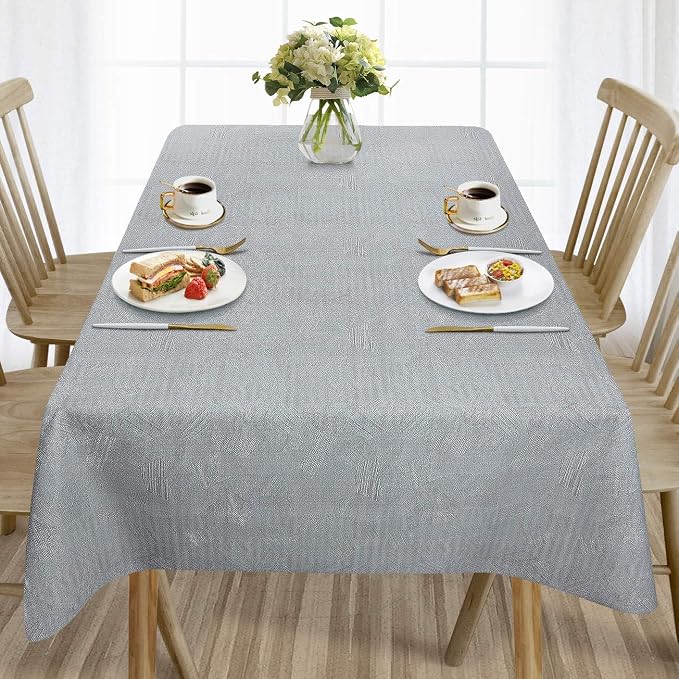 AIRCOWRIE Waterproof Vinyl Tablecloths, Heavy Duty Oil Proof Spill Proof Plastic Table Cloth, Wipe Clean PVC Table Cover for Spring Indoor and Outdoor Use (Grey, 54”×120”, Rectangle)