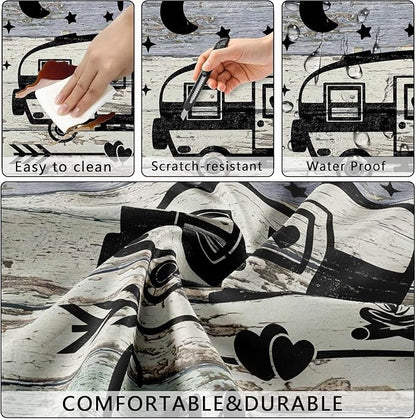 Picnic Table Cover with Bench Covers Elastic Edges, Outdoor Patio Camping Essentials 60 Inch 3PCS, Wooden Camper Fitted Table Cover, Waterproof Rectangle Tablecloth with Drawstring Bag