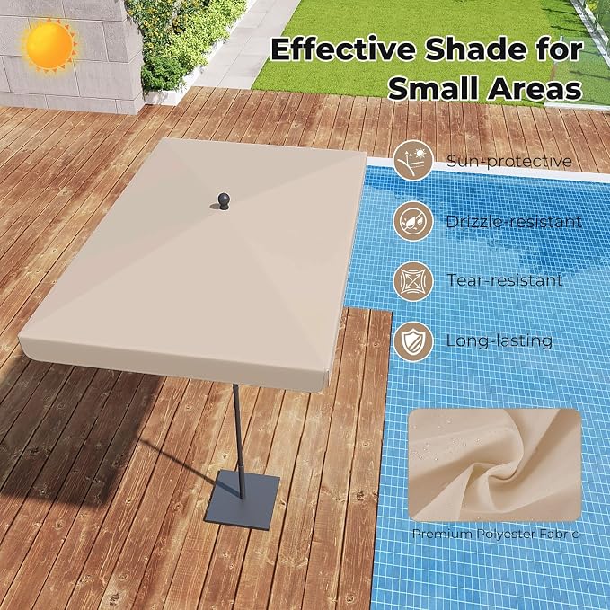 Tangkula 6.5 x 4.3 FT Rectangular Patio Umbrella, Portable Outdoor Market Table Umbrella with Push Button Tilt for Balcony Garden Backyard Deck Pool (Beige)