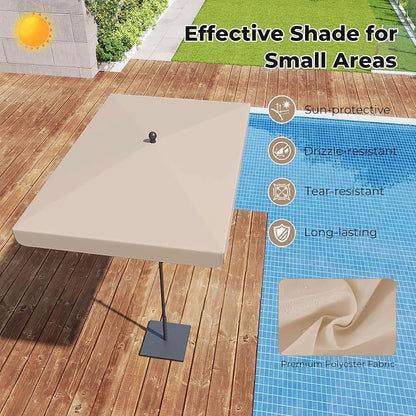 Tangkula 6.5 x 4.3 FT Rectangular Patio Umbrella, Portable Outdoor Market Table Umbrella with Push Button Tilt for Balcony Garden Backyard Deck Pool (Beige)