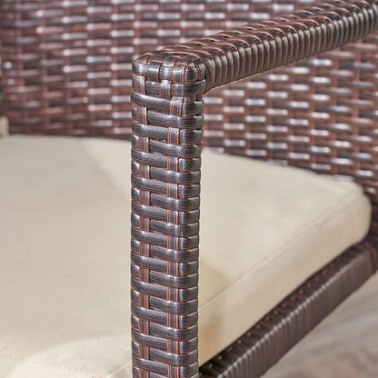 Christopher Knight Home Able Outdoor 7 Piece Wicker Dining Set, Multibrown with Crème Cushions