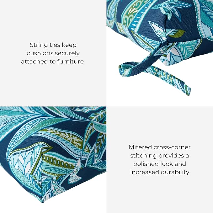 Outdoor Tufted High-Back Chair Cushions, One-Piece Hinged Seat and Back Design, Reversible with 4 Ties, Durable Polyester Fabric, Recycled Fiber Fill - Set of 2, Botanical Crestwood