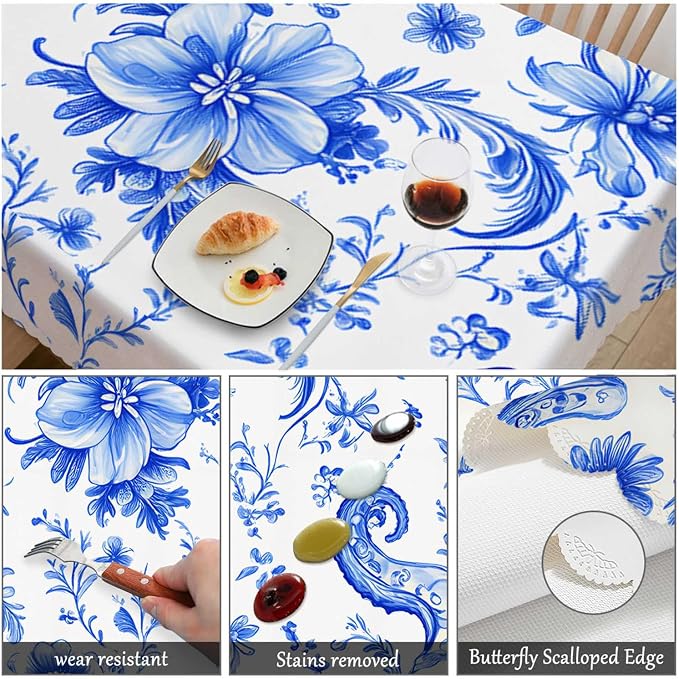 Swono Paisley Floral Blue Tablecloth Ethnic Batik Mandala Blue Decorative Table Cover Dining Tablecltoh for Kitchen, Party Banquet and Holiday Tablecloth, 52x70 Inch(4-6 Seats)