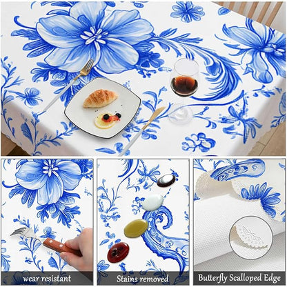 Swono Paisley Floral Blue Tablecloth Ethnic Batik Mandala Blue Decorative Table Cover Dining Tablecltoh for Kitchen, Party Banquet and Holiday Tablecloth, 52x70 Inch(4-6 Seats)