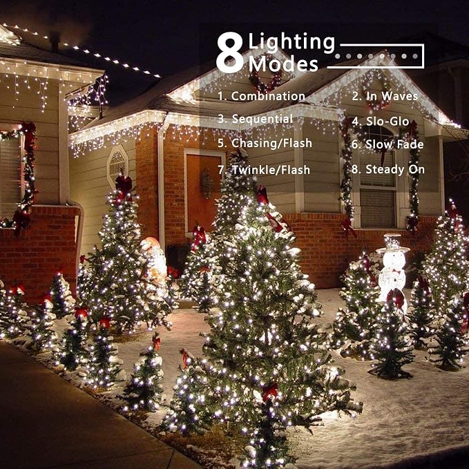 Brizled White Christmas Lights Outdoor, 78.74ft 240 LED Mini String Lights | Connectable; 8 Modes; Waterproof; Plugin Twinkle Fairy Lights Christmas Tree Light for Indoor Outside Xmas Garden Decor