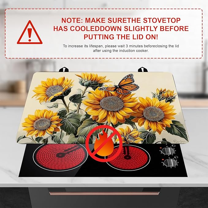 Stove Top Cover Retro Flower Gas Stove Top Cover for Home Decoration Kitchen Pad Non-Stick Washable Cooktop Covers Countertop Protector Keep Stove Clean 28"x20" (sunflower-1)