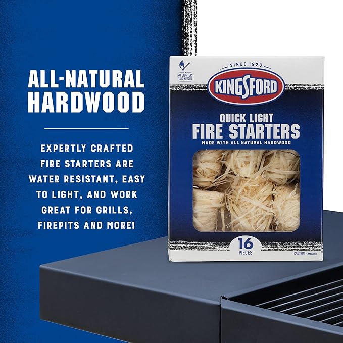 Kingsford Quick Light Fire Starter Rolls, All Natural Hardwood with Paraffin, Water Resistant and Easy Lighting for Charcoal, Pellet Grills, Smokers, Campfires, Outdoor Fireplaces, 16 Count - 24 Pack
