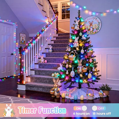 4 Pack Easter Lights Battery Operated, 50 LEDs 16.5ft Pastel String Lights Indoor Outdoor Waterproof, Green Wire Battery Powered Twinkle Lights for Tree Wreath Christmas Easter Decorations