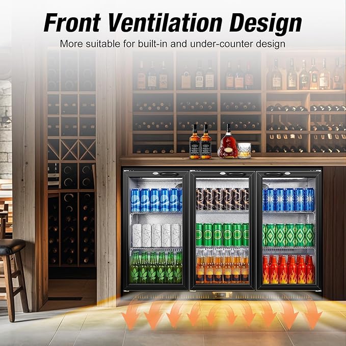 Beverage Refrigerator, 53.15W Inch 12 Cu.Ft Drink Fridge, Back Bar Beer Fridge with 3 Glass Door, 35.43" Height Beverage Cooler, Built-in & Undercounter Commercial Back Bar Cooler for Kitchen Shop Bar