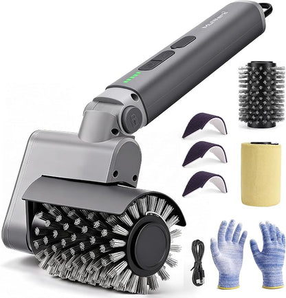 MulWark Electric Grill Brush, BBQ Electric Grill Cleaner with 2 Heads, 480RPM Cordless Motorized Cleaner, 5200mAh Grill Cleaner for Outdoor Grill 6-Piece Kit with Degreasing Pad and Glove