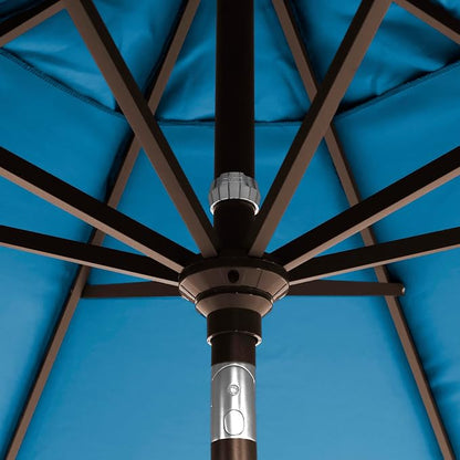 California Umbrella 12-Year-Non-Fading, 9Ft Premium Sunbrella Patio Umbrella, Hand-Crank, Button-Tilt, Bronze Frame, Regatta Fabric