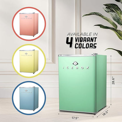 ICEBOX 2.5 Cu. Ft. Compact Refrigerator, ENERGY STAR Certified Small Refrigerator, Single Door Mini Fridge with Chiller Compartment, R600a Refrigerant, IBCR25MNT, Mint Green