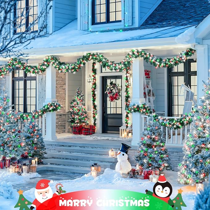 JMEXSUSS 2 Pack Solar Christmas Lights, Total 400LED, Red White and Green | Outdoor Waterproof, 151FT 8 Modes Solar String Lights for Outside Patio Yard Garden Tree Christmas Decorations