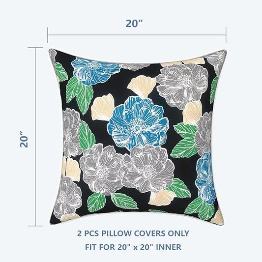 LVTXIII Outdoor/Indoor Pillow Covers, Patio Fade Resistant Throw Pillow Covers ONLY, Waterproof Farmhouse Accent Cushion Cases for Sofa Patio Couch Decoration 20"x20" Set of 2, Peony Garden