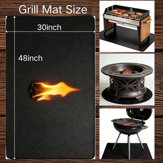 48x30 Inch Reusable Under Grill Mat for Outdoor Grill/Solo Stove/Under Fire Pit,Double-Sided Silicone Fiberglass BBQ Mat,Fireproof/Waterproof Oil-Resistant Protector for Deck Patio Grass