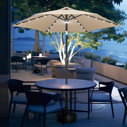 FLAME&SHADE Solar Patio Umbrella with Centre Light, 7.5 FT Beige | UV Protection, Small Solar Outdoor Umbrella for Porch, Deck, Backyard, Garden, Provides Evening Lighting, 24 LED Lights