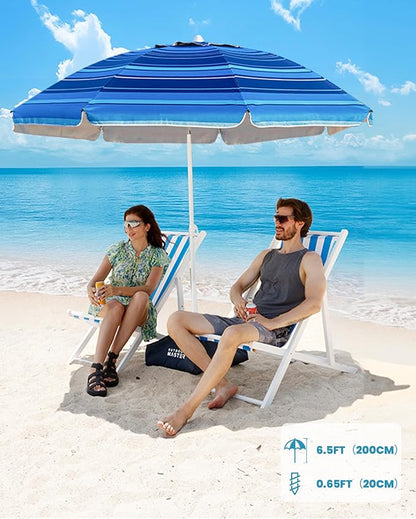 OutdoorMaster 7.2ft Beach Umbrellas for Sand with Sandbag & Anchor | 7.2ft Adjustable Umbrella for Beach, Wind Resistant, Portable UPF50+ Sunshade with Carry Bag for Patio