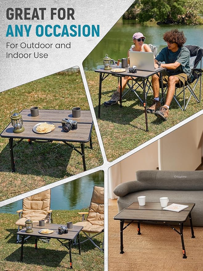KingCamp Folding Camping Table, Ultralight Portable Folding Fiber Glass Camp Table with Adjustable Height, Heavy Duty Aluminum Legs & Carry Bag for Outdoor, Picnic, Beach, Party, BBQ (2-4 People)