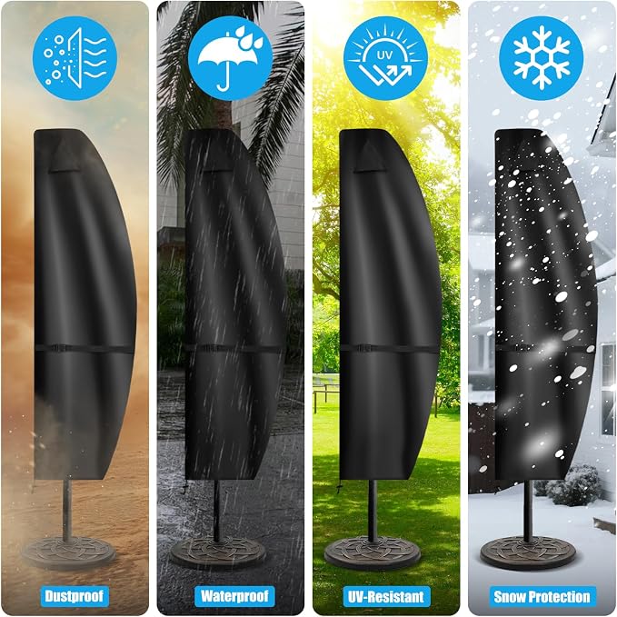 Cantilever Patio Umbrella Cover 900D Waterproof for 11-13ft Offset Umbrella | 900D Oxford Fabric, Heavy Duty Waterproof, Top Vent, Hem Drawstring, Telescopic Pole, Fits 11-13ft Outdoor Umbrella