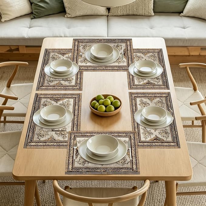 Nuxovilar Square placemats Set of 7 Table Runner and placemats Pink Floral&Vintage Pattern Linen-Cotton Tablerunner(72X13inch)&6 Placemats(11.8X17.7) Table Setting Supplies Cafe,Family Dinner