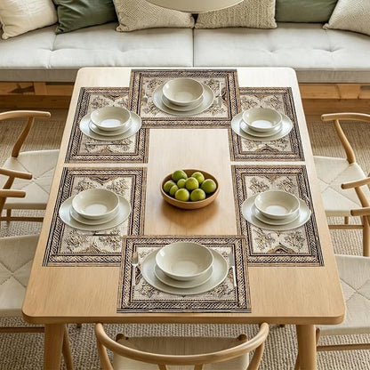 Nuxovilar Square placemats Set of 7 Table Runner and placemats Pink Floral&Vintage Pattern Linen-Cotton Tablerunner(72X13inch)&6 Placemats(11.8X17.7) Table Setting Supplies Cafe,Family Dinner