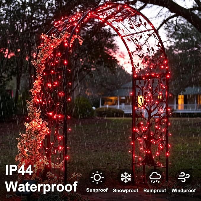 QITONG Red Solar String Lights, 2 Pack Each 33ft 100 LED Christmas Lights Outdoor Waterproof, 8 Modes Green Wire Solar Twinkle Lights for Outside