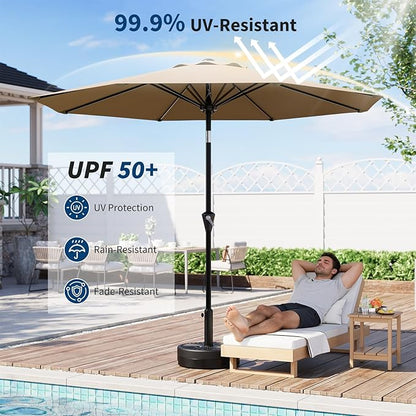 GarveeLife 10FT Umbrella Outdoor Patio, Pool Umbrella with Push Button Tilt and Crank, 8 Sturdy Ribs Waterproof UV Protection for Garden, Table, Backyard, Market | Table Umbrella Waterproof UV Protection for Garden, Pool, Deck, Backyard, Market ((Khaki)