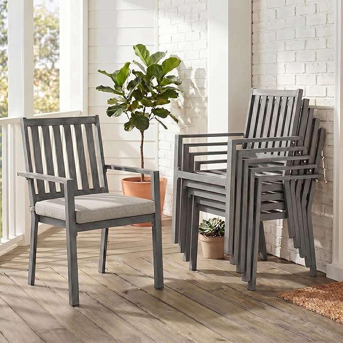 RoyalCraft Aluminum Outdoor Patio Chairs Set of 6, Outdoor Chairs with Waterproof Cushions, Outdoor Dining Chairs with Armrests, Metal Patio Furniture Set for Porch, Balcony, Deck, Backyard, Grey
