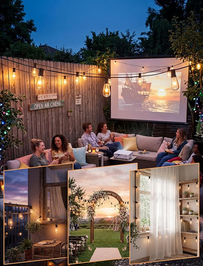 10Ft Outdoor String Lights Waterproof, Hanging Patio Lights with 11 Edison Bulbs (1 Spare), ST40 Vintage Edison Bulbs String Lights for Indoor Garden Backyard Party Wedding Balcony Decor- Black
