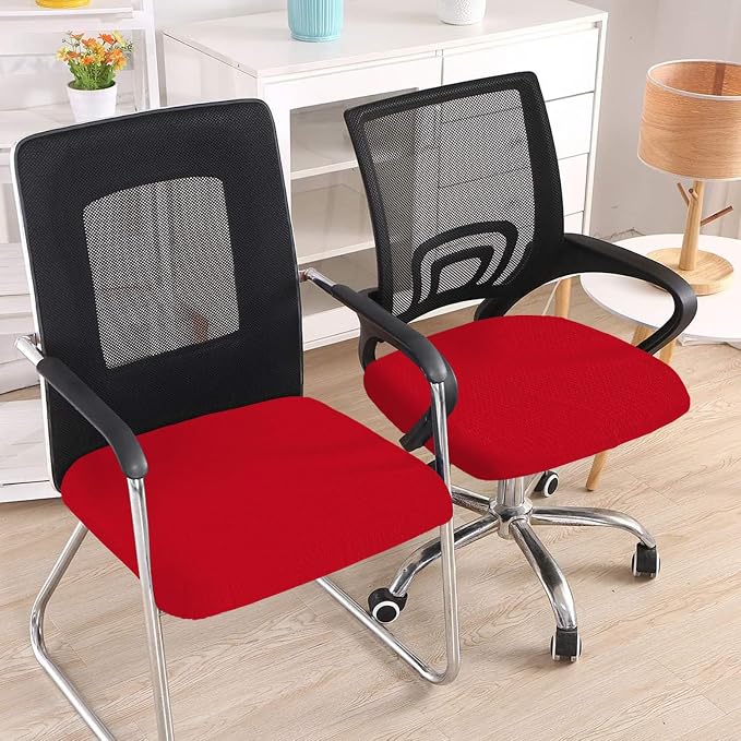 Smiry Office Computer Chair Seat Covers for Desk, Anti-dust Protector | Stretch Jacquard Removable Washable Desk Chair Seat Cushion Protectors, Red