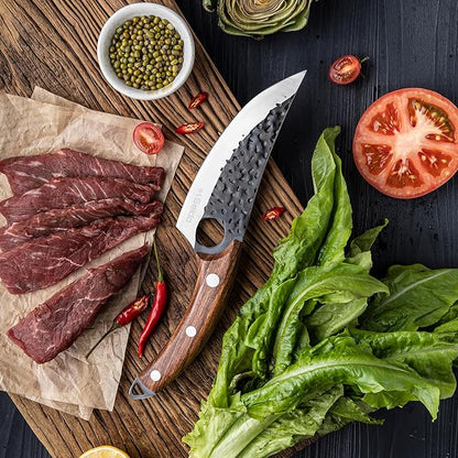 Seido Knives Kyodai Utility Chef Knife - Ideal for Outdoor Camping, Hunting, or BBQ - Includes Leather Knife Sheath