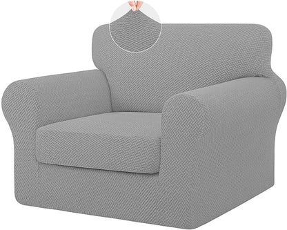 ISSUNTEX 2 Pieces High Stretch Thicken Chair Couch Covers, Soft Sofa Slipcover for 1 Separate Cushion Couch, Jacquard Fabric Elastic Sofa Cover Furniture Protector for Dogs (Chair, Light Gray)