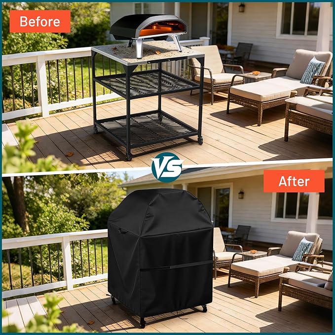 Outdoor Pizza Oven Table Cover for Ooni Oven and Medium Table, Waterproof Outdoor Grill Table Covers Pizza Oven Stand Covers (Cover Only) - 32''Lx24''Wx50''H / 83x63x127 cm, Black
