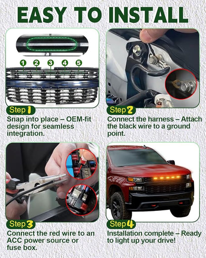 LED Grill Lights for 2019 2020 2021 Chevy Silverado Accessoreis | Clip On Front Grille Insert Light Bar Head Lamp Fits Silverado Trail Boss,WT,Custom Only